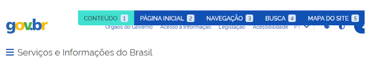 Captura de tela do topo do site gov.br que apresenta o menu de navegação por atalhos